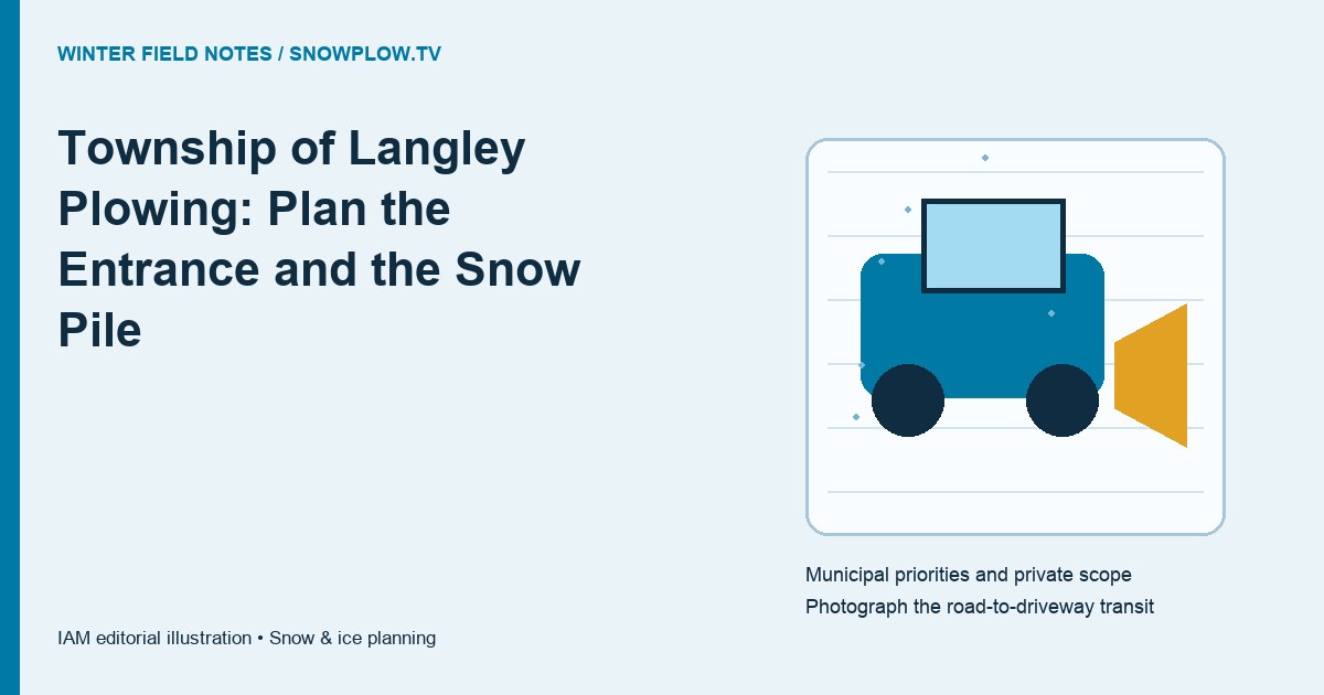 Township of Langley Plowing: Plan the Entrance and the Snow Pile — annotated editorial planning illustration
