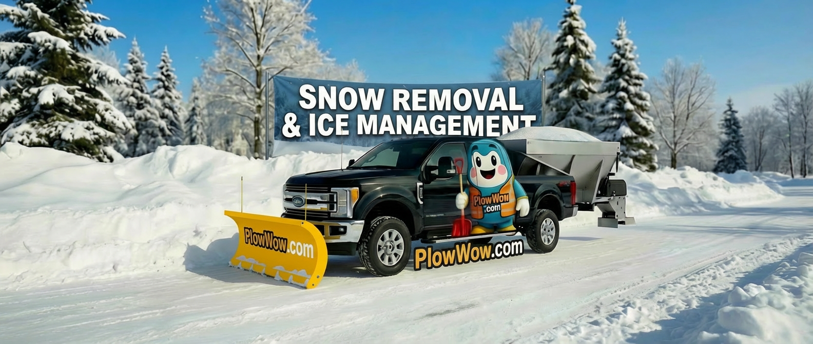 PlowWow salter and F350 truck for winter snow and ice management